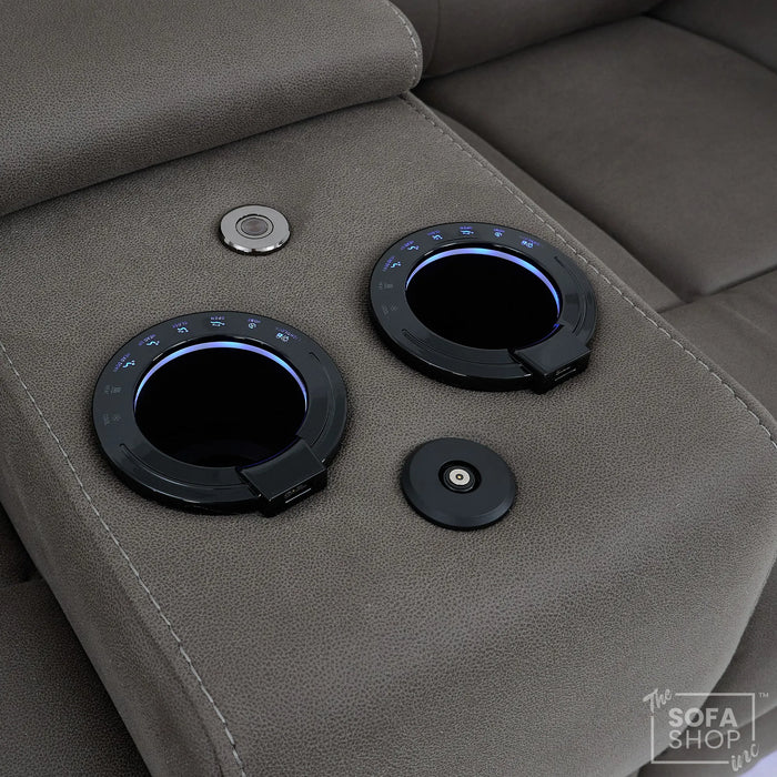 2+1 Graphite Dark Grey Fabric Electric Recliner Cinema Sofa Set | Hi-Tech Sofa Suite with Massage, Heating, Bluetooth Speakers, Fold-Down Table & Side Storage | Tuscany | The Sofa Shop