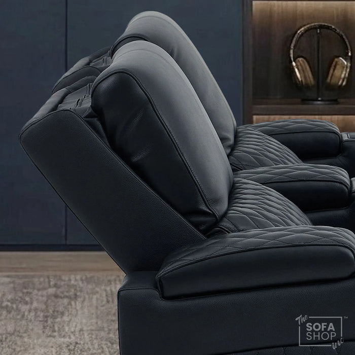 2 Seater Cinema Sofa in Black Real Leather | Electric Recliner Sofa With  Power Lumbar Support, Power Grommet, Wireless Charging, Heating & Cooling Cupholders | Assisi  | The Sofa Shop