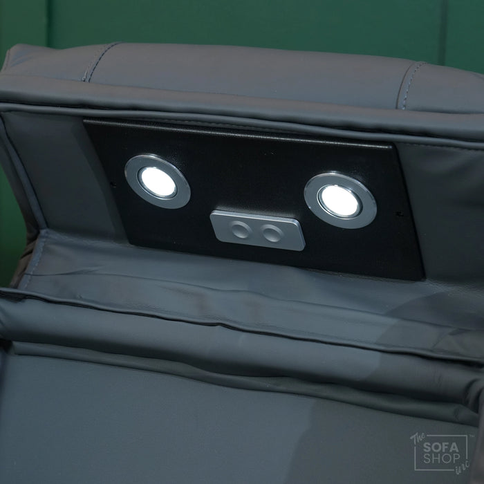 3 Seater Electric Recliner Cinema Sofa In Grey Leather | Table Stuck, Left Side Scuffed, No Ears | Siena | Second Hand Sofa 120