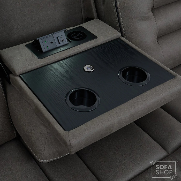 3 Seater Electric Recliner Cinema Sofa in Graphite Dark Grey Fabric | Hi-Tech Sofa with Cooling Cupholder + Massage + Heat + Power Headrest + USB Ports + Speakers | Tuscany | The Sofa Shop