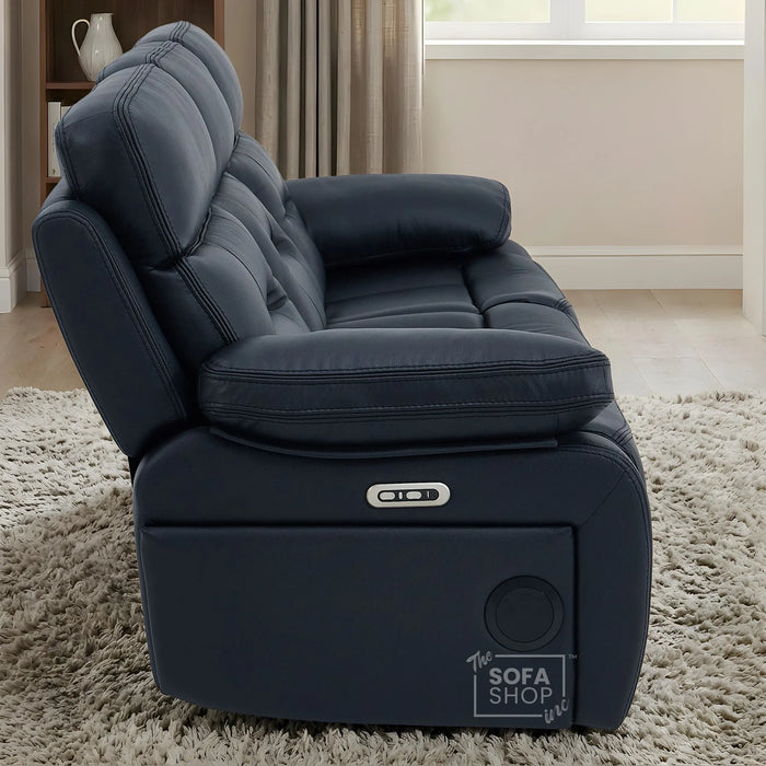 3 Seater Cinema Sofa in Black Genuine Leather | Hi-Tech Couch with Power Recline + Power Headrests + Wireless Charging + Speakers | Sicily | The Sofa Shop
