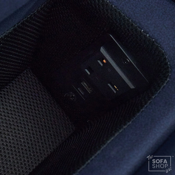 3+1 Electric Recliner Cinema Sofa Set in Blue Fabric | Hi-Tech Sofa Suite with Massage, Heat, Bluetooth Speakers, Fold-Down Table & Wireless Charging | Tuscany | The Sofa Shop