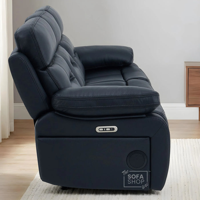 3 Seater Cinema Sofa in Black Genuine Leather | Hi-Tech Couch with Power Recline + Power Headrests + Wireless Charging + Sockets + Speakers | Sicily | The Sofa Shop