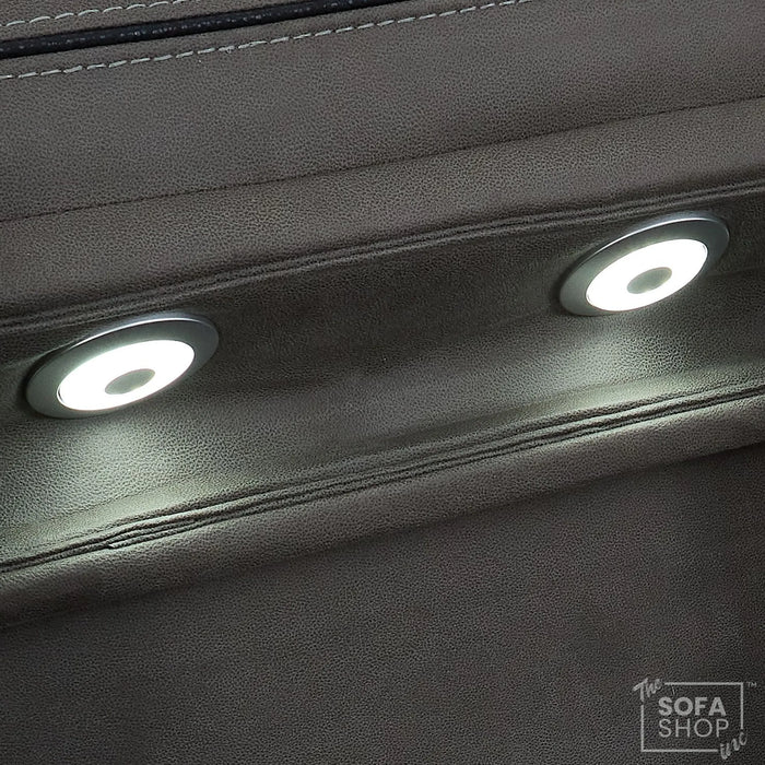 3 Seater Electric Recliner Cinema Sofa in Graphite Dark Grey Fabric | Hi-Tech Sofa with Cooling Cupholder + Massage + Heat + Power Headrest + USB Ports + Speakers | Tuscany | The Sofa Shop