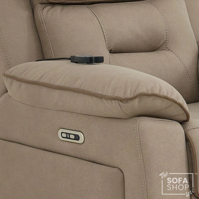 1 Seater Electric Recliner Chair in Beige Fabric | Hi-Tech Chair with Vibration Massage + Heated Lumbar + Power Headrest + Power Grommet + USB+C Charging | Florence | The Sofa Shop