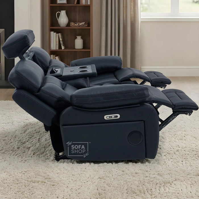 3 Seater Cinema Sofa in Black Genuine Leather | Hi-Tech Couch with Power Recline + Power Headrests + Wireless Charging + Speakers | Sicily | The Sofa Shop