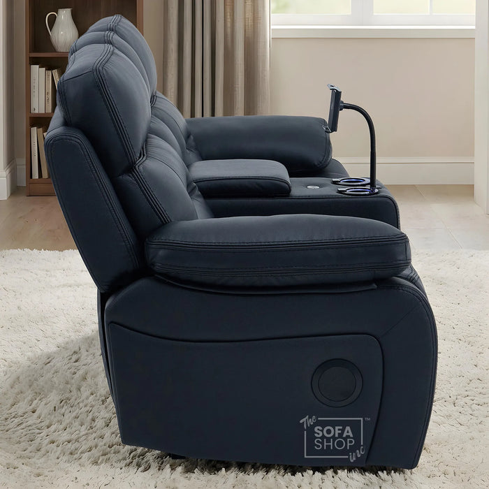 3+2 Electric Recliner Sofa Set in Black Real Leather | Hi-Tech Cinema Sofa Set with Bluetooth Speakers & Multi-Link, Power Grommets, Power Headrest, Power Recliner, USB & Wireless Charging | Sicily | The Sofa Shop
