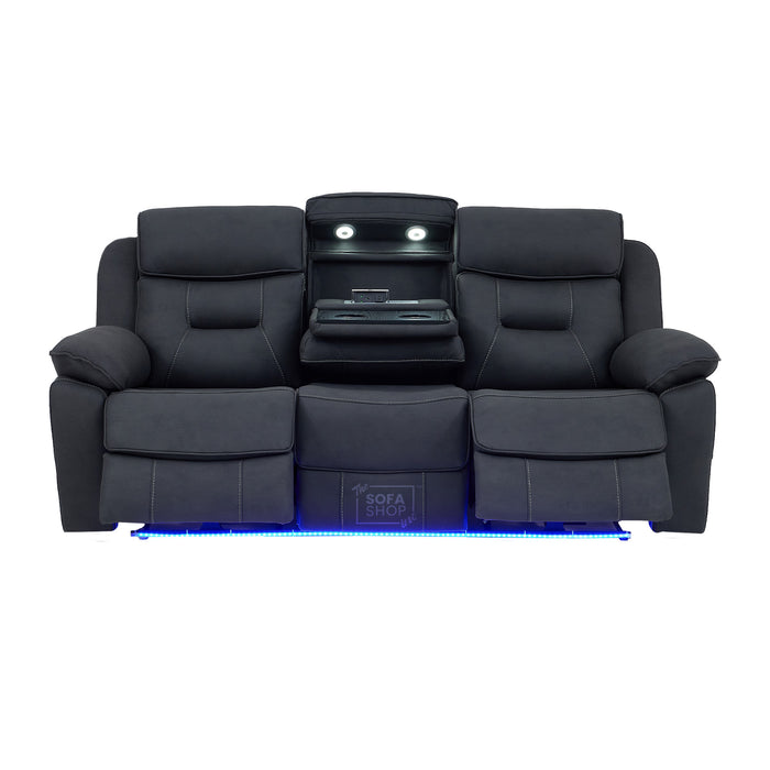 3 Seat Electric Recliner Home Cinema Sofa | Fabric Couch In Charcoal Grey | Hi-Tech Sofa with Massage + Cupholders + Power Headrests + Speakers | Florence