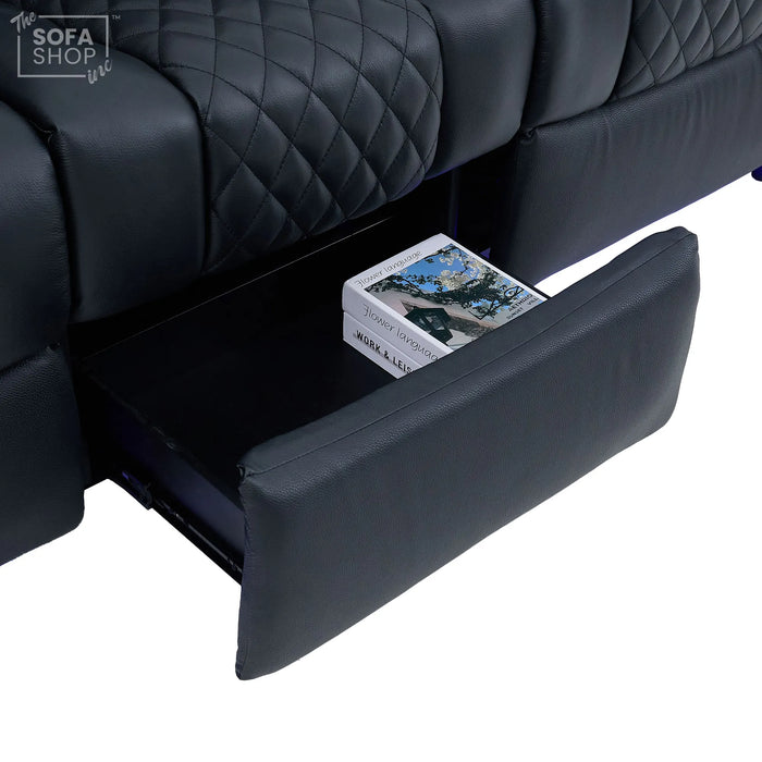 Real Leather 3+1 Sofa Set in Black | Hi-Tech 2-Piece Sofa  Suite with Power Recline + Power Headrests + Wireless Charging + Bluetooth Speakers + Heat & Cool Cupholders | Milano | The Sofa Shop