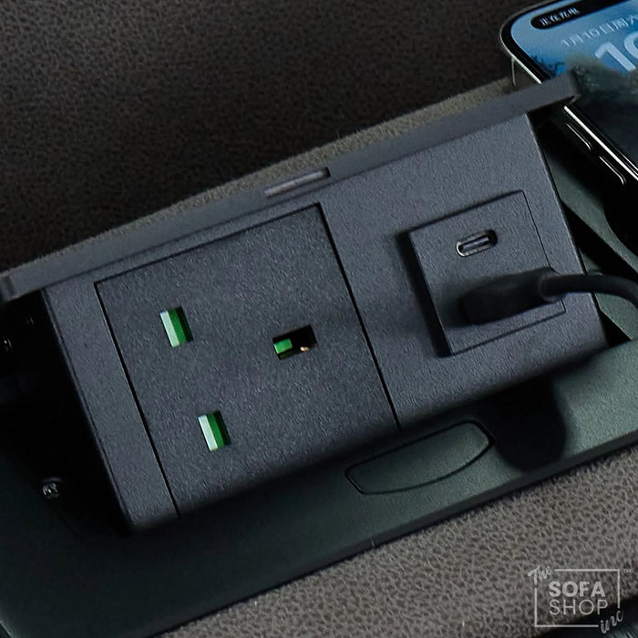 3 Seater Electric Recliner Cinema Sofa in Graphite Dark Grey Fabric | Hi-Tech Sofa with Cooling Cupholder + Massage + Heat + Power Headrest + USB Ports + Speakers | Tuscany | The Sofa Shop