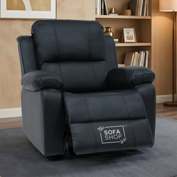 1 Seater Black Real Leather Electric Recliner Armchair | Smooth Power Recliner Mechanism & High-Speed USB-C | Trento | The Sofa Shop