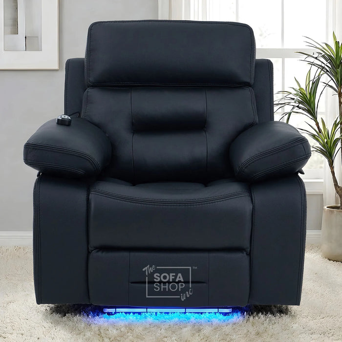 1 Seater Cinema Chair in Black Genuine Leather | Hi-Tech Cinema Chair with Power Recline + Power Headrest + Vibration Massage + Heated Lumbar+ Power Grommet | Sicily | The Sofa Shop