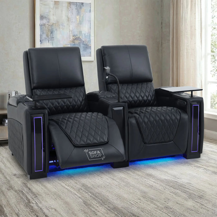 2 Seater Cinema Sofa in Black Real Leather | Electric Recliner Sofa With  Power Lumbar Support, Power Grommet, Wireless Charging, Heating & Cooling Cupholders | Assisi  | The Sofa Shop