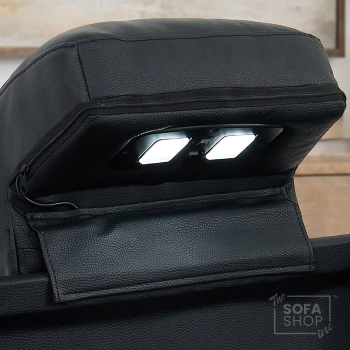 Real Leather 3+2+1 Power Reclining Sofa Set in Black | 3-Piece Cinema Sofa Suite with Console, Power Sockets, Cup Holders, Table & Massage | Capri