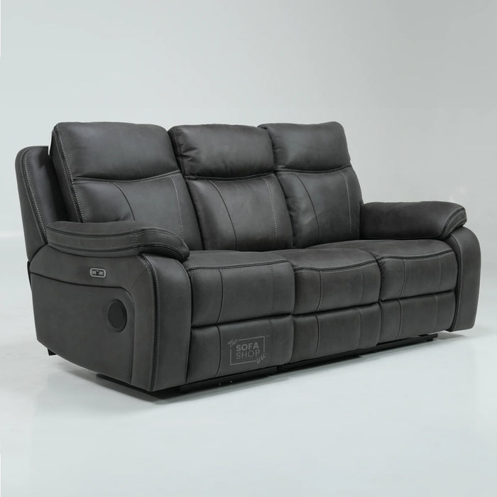3 Seater Electric Fabric Recliner Sofa with USB, Adjustable Headrest & Storage Box  | Used, No Middle Drop-Down & Broken Speakers | Vinson | Second Hand Sofa 206