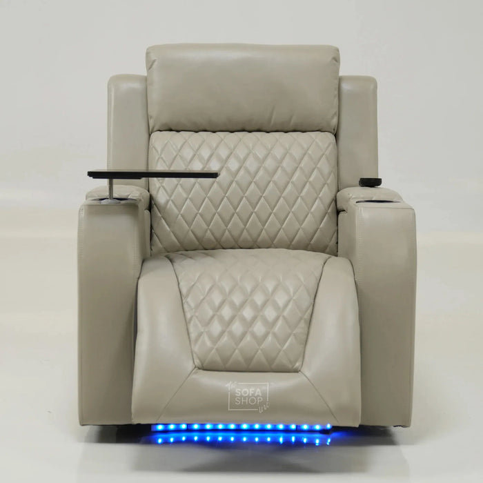 1 Seater Cream Genuine Leather Electric Recliner Cinema Chair with Massage, LED Lights & Armrest Storage | Small Scuff on LHF Corner | Venice | Second Hand SS04 | The Sofa Shop