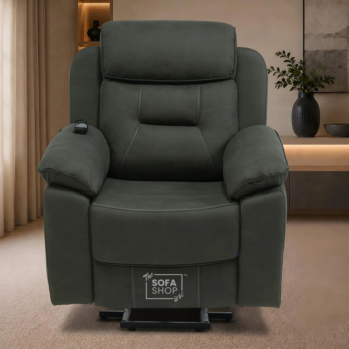 1 Seater Electric Dual Lift Riser Chair In Green Fabric | Hi-Tech Recliner Riser With Massage + Heating Comfort + Power Headrest + LED Light + USB-C | Florence | The Sofa Shop