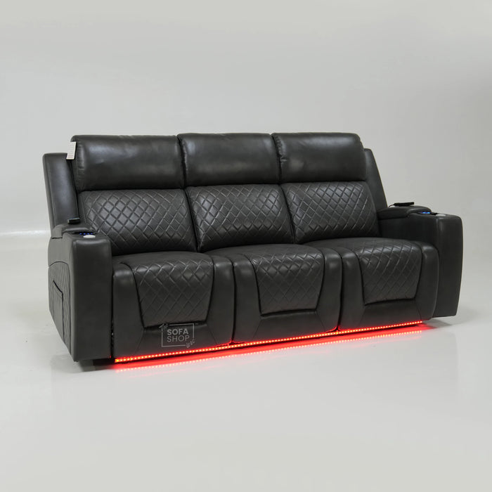 3 Seater Electric Recliner Sofa With Massage, Cooling Cups & USB | Small Scuffs on LHF & RHF | Venice | Second Hand Sofa SS08