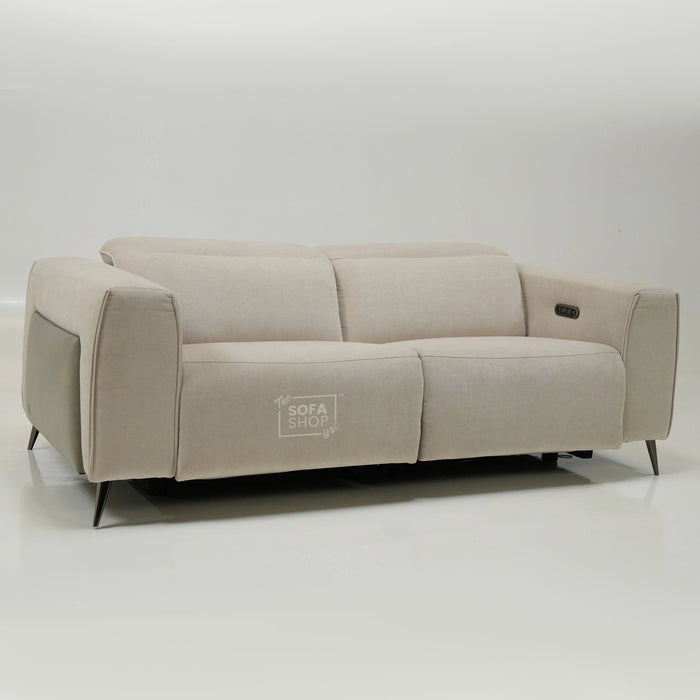 3 Seater Cinema Sofa in Beige Fabric | Hi-Tech Cinema Sofa with Power Recline + Power Headrests + USB-C Charging | Sample | Cadenza | The Sofa Shop