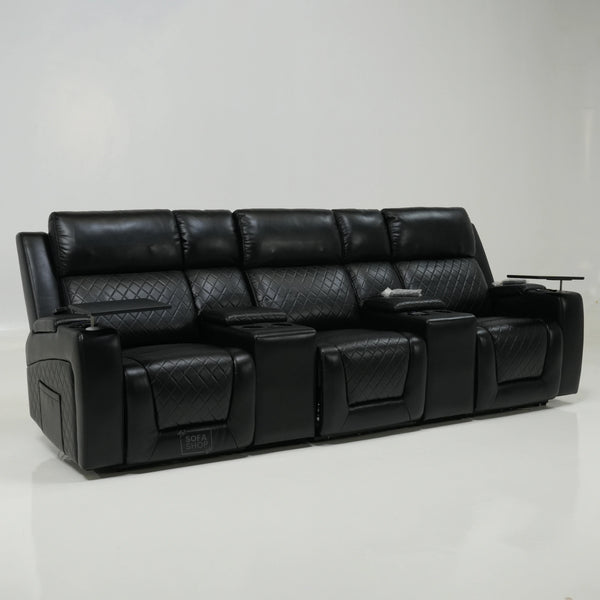 3 Seater Black Leather Smart Recliner With Massage & Tray Tables | Cupholder LED Not Working | Venice | Ex-Display
