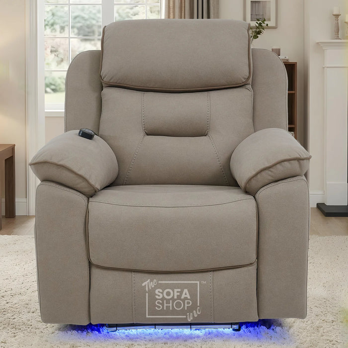 1 Seater Electric Recliner Chair in Beige Fabric | Hi-Tech Chair with Vibration Massage + Heated Lumbar + Power Headrest + Power Grommet + USB+C Charging | Florence | The Sofa Shop