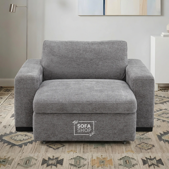Power Sliding Sofa & Sofa Bed In One | 1 Seater Electric Extendable Chair | USB+C Charging & Grey Chenille Fabric | Home Cinema Seating | Palma | The Sofa Shop