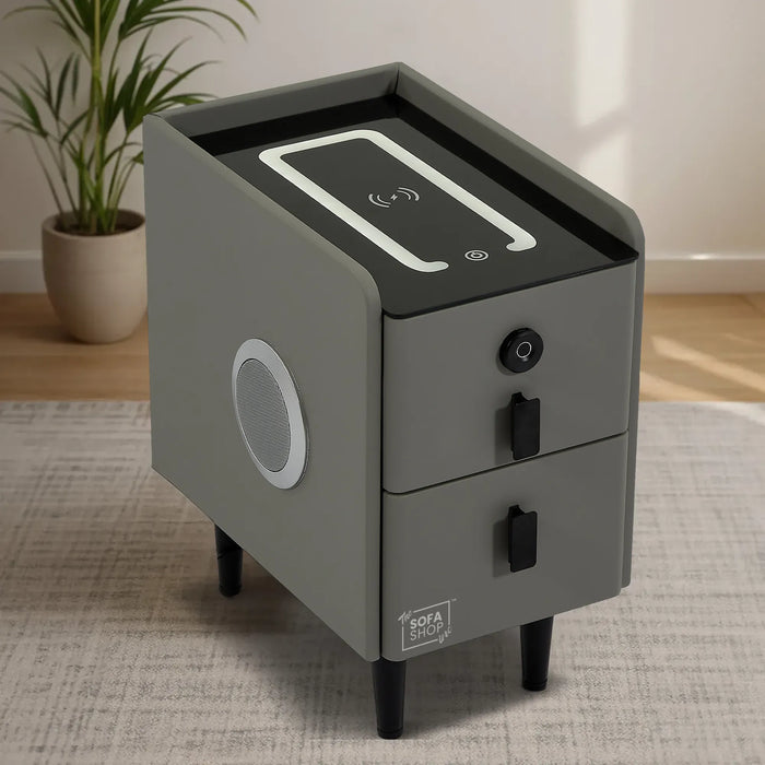 Phoenix Narrow Smart Bedside Table – Slim 2-Drawer Nightstand with LED Lights, Fingerprint Lock & Wireless Charger | The Sofa Shop