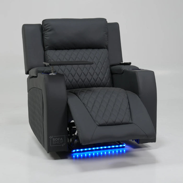 1 Seater Grey Leather Smart Cinema Armchair | Hi-Tech Chair with Vibration Massage & Cooling Cup Holders | Scratches And Marked Ears | Venice | Second Hand Sofa SH22