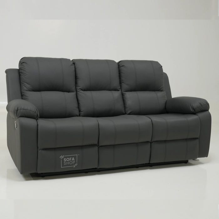 3 Seater Grey Leather Manual Recliner Sofa With Plastic Cup Holders| Used Condition | Trento | SS29