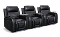 Row of 3 Electric Home Cinema Seats in Black Leather Aire, With Recliner, Massage Seats, Removable Table, USB, Lights & Chilled Cupholders - Venice Series One