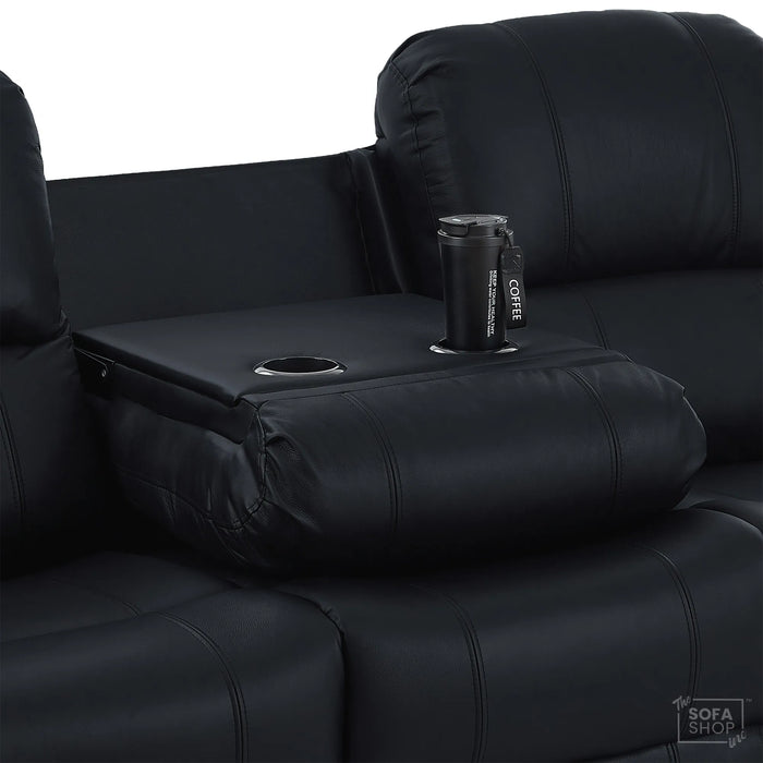 Trento 3 Seater Black Real Leather Electric Recliner Sofa | Power Recline, Drop-Down Table & USB-C Charging | The Sofa Shop