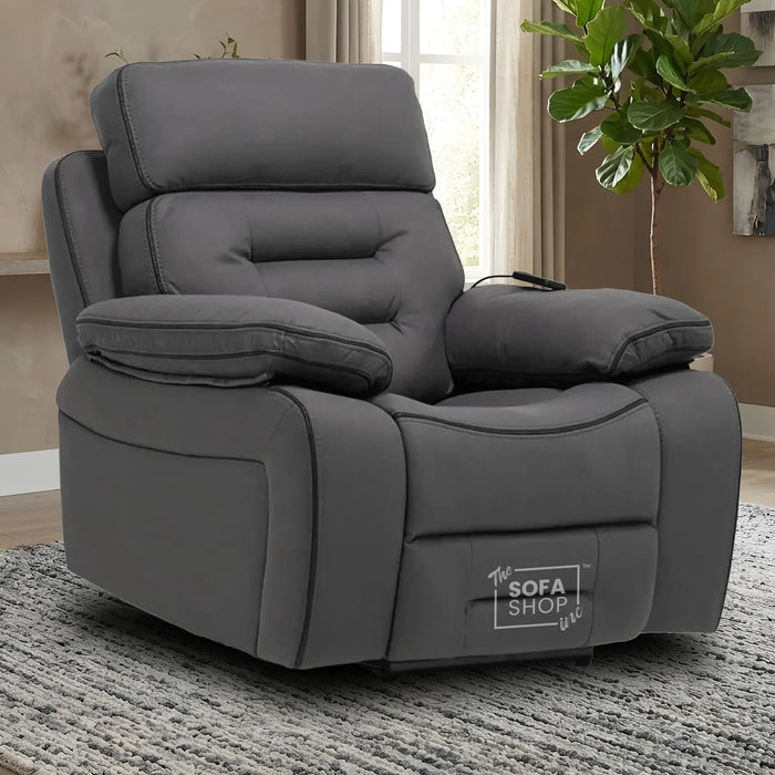 1 Seater Grey Fabric Electric Recliner Cinema Chair | Hi-Tech Armchair With Vibration Massage, Power Headrest, USB Charging & Storage | Tuscany | The Sofa Shop