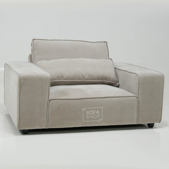 1 Seater Static Sofa With Soft Cosy, Elegant Beige Fabric | No Feet | Vicenza | Ex-Display | The Sofa Shop