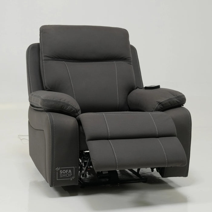1 Seater Cinema Chair in Grey Resilience Fabric | Hi-Tech Recliner Chair with Power Recline + Power Headrest + Vibration Massage + USB Charging | Sample | Vinsonova | The Sofa Shop