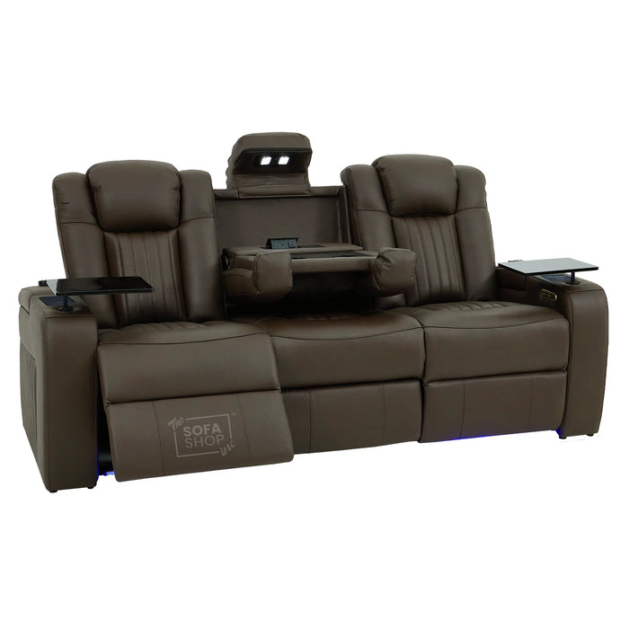 3 Seater Cinema Sofa in Brown Real Leather | Hi-Tech Cinema Sofa with Vibration Massage, Heated Lumbar, Bluetooth Speakers, Heating & Cooling Cupholders | Capri | The Sofa Shop