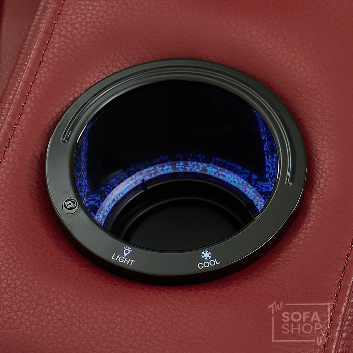 1 Seat Real Leather Electric Recliner Chair Home Cinema Sofa In Red with Massage, LED Cup Holders  & Low Heated Lumbar | Assisi