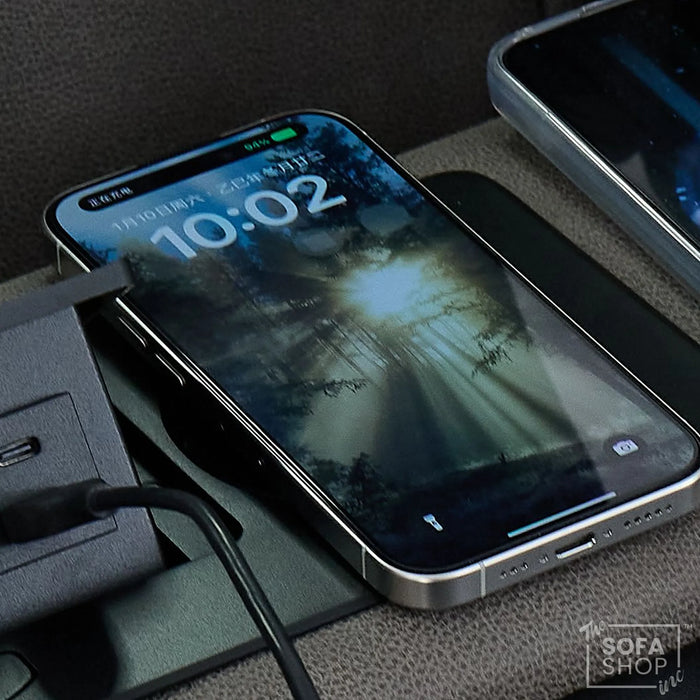 3 Seater Electric Recliner Cinema Sofa in Graphite Dark Grey Fabric | Hi-Tech Sofa with Cooling Cupholder + Massage + Heat + Power Headrest + USB Ports + Speakers | Tuscany | The Sofa Shop