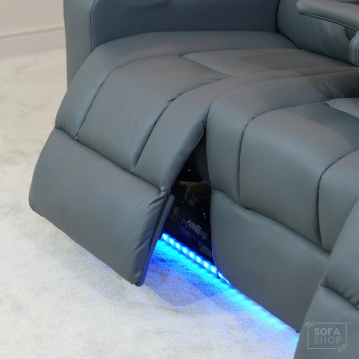 3 Seater Electric Recliner Cinema Sofa In Grey Leather | Table Stuck, Left Side Scuffed, No Ears | Siena | Second Hand Sofa 120