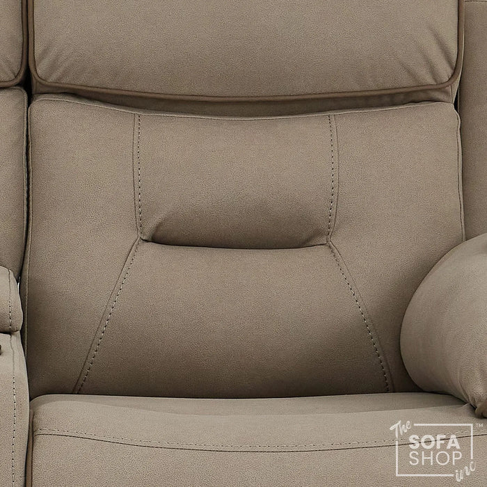 3+2 Piece Electric Home Cinema Sofa Set | Fabric Couch Suite In Beige | Hi-Tech Sofa Set With Massage + Heating + Console + Power Grommet + Table + Reading Lamps | Florence | The Sofa Shop