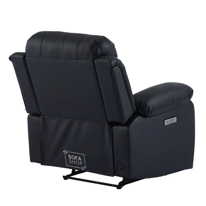 1 Seater Black Real Leather Electric Recliner Armchair | Smooth Power Recliner Mechanism & High-Speed USB-C | Trento | The Sofa Shop
