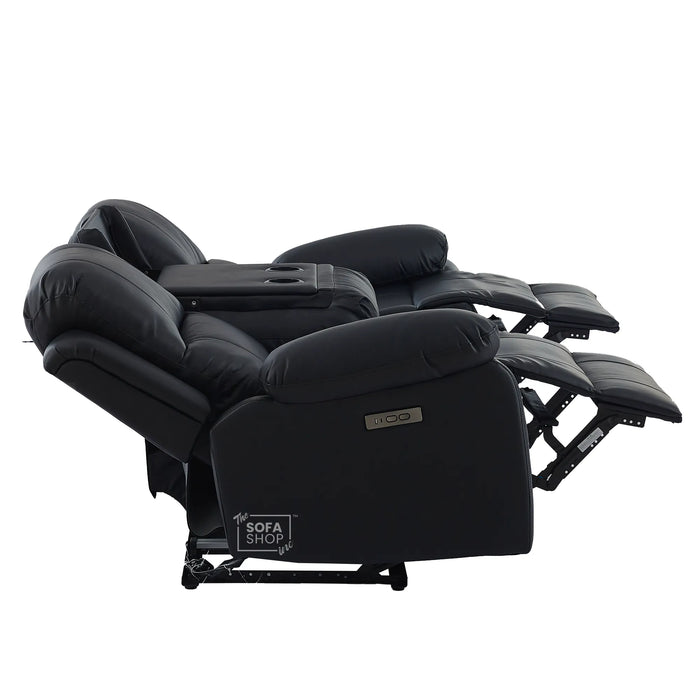 Trento 3 Seater Black Real Leather Electric Recliner Sofa | Power Recline, Drop-Down Table & USB-C Charging | The Sofa Shop