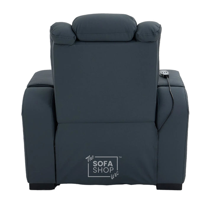 1 Seater Cinema Chair in Blue Genuine Leather | Hi-Tech Cinema Armchair with Power Recline + Power Headrest + Vibration Massage + Heated Lumbar+ Power Grommet | Napoli | The Sofa Shop