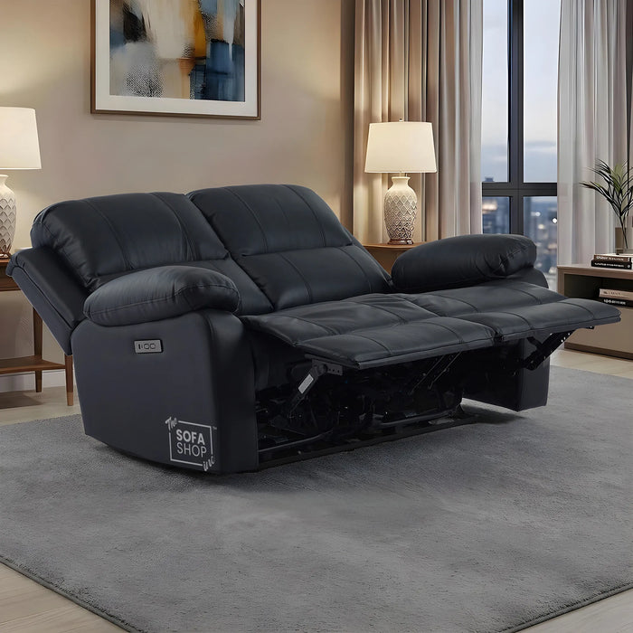 Trento 2 Seater Black Real Leather Electric Recliner Sofa | Smooth Power Recline, USB-C Charging | The Sofa Shop