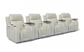 Row of 4 Electric Home Cinema Seats in Light Beige Leather Aire, With Recliner, Massage Seats, Removable Table, USB, Lights, Storage Arms - Venice Series One