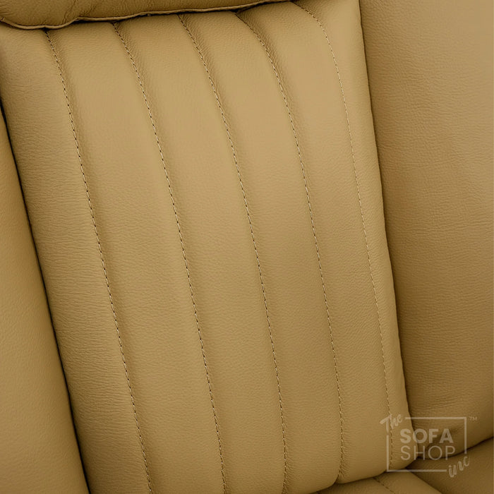 2 Seater Real Leather Electric Recliner Cinema Sofa in Tan | Recliner Settee With Massage, Power Headrests, Power Grommet & Tray Tables | Capri | The Sofa Shop