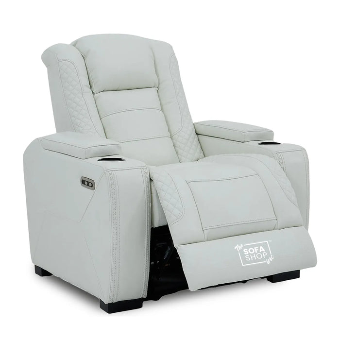 2 Seater Cinema Sofa in White Genuine Leather | Hi-Tech Cinema Sofa with Power Recline + Power Headrests + Settee Storage + Settee Cup Holders + Vibration Massage | Napoli | The Sofa Shop
