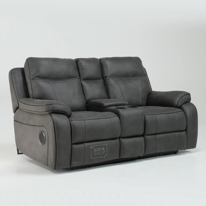 2 Seat Electric Recliner Home Cinema Sofa In Dark Grey Fabric With Bluetooth Speakers & Cooler Cupholders And Adjustable Headrest | Small Console Damage & Cupholder Lights Stay Lit | Vinson | Second Hand Sofa 203