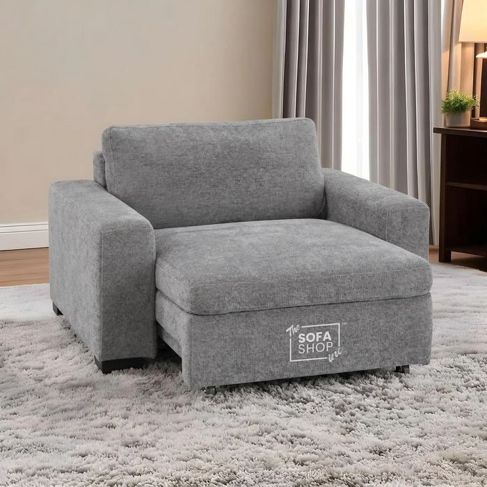 Power Sliding Sofa & Sofa Bed In One | 1 Seater Electric Extendable Chair | USB+C Charging & Grey Chenille Fabric | Home Cinema Seating | Palma | The Sofa Shop