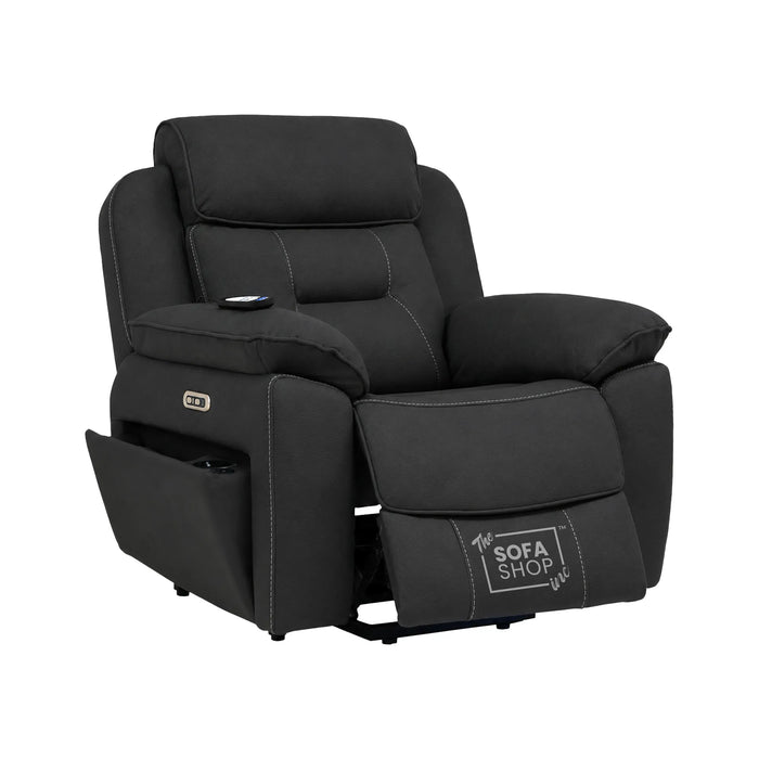 Electric Riser Recliner Chair in Charcoal Grey Fabric | Dual Motor Rise & Recline Armchair with Massage, Heat & Power Headrest | Mobility Chair for Elderly | Florence | The Sofa Shop