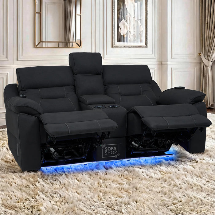2 Seater Charcoal Grey Fabric Electric Recliner Cinema Sofa | Hi-tech Recliner Couch With Massage Vibration, Heated Lumbar, Cooling & Heating Cupholders, Bluetooth & Multi-Link | Florence | The Sofa Shop